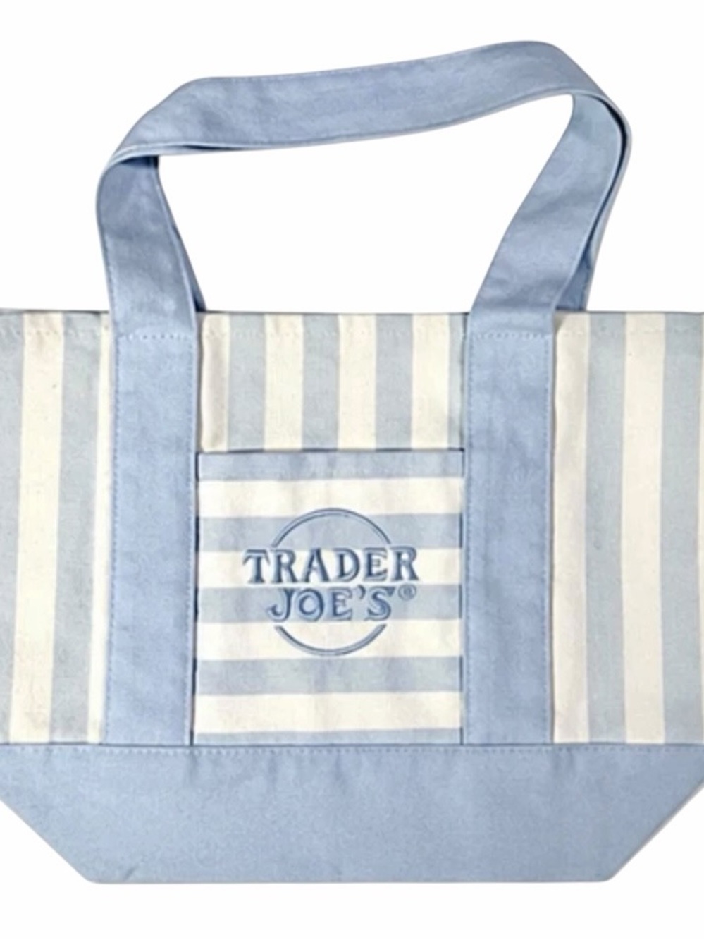 Trader Joe's Striped Canvas Mini Tote Bag Blue